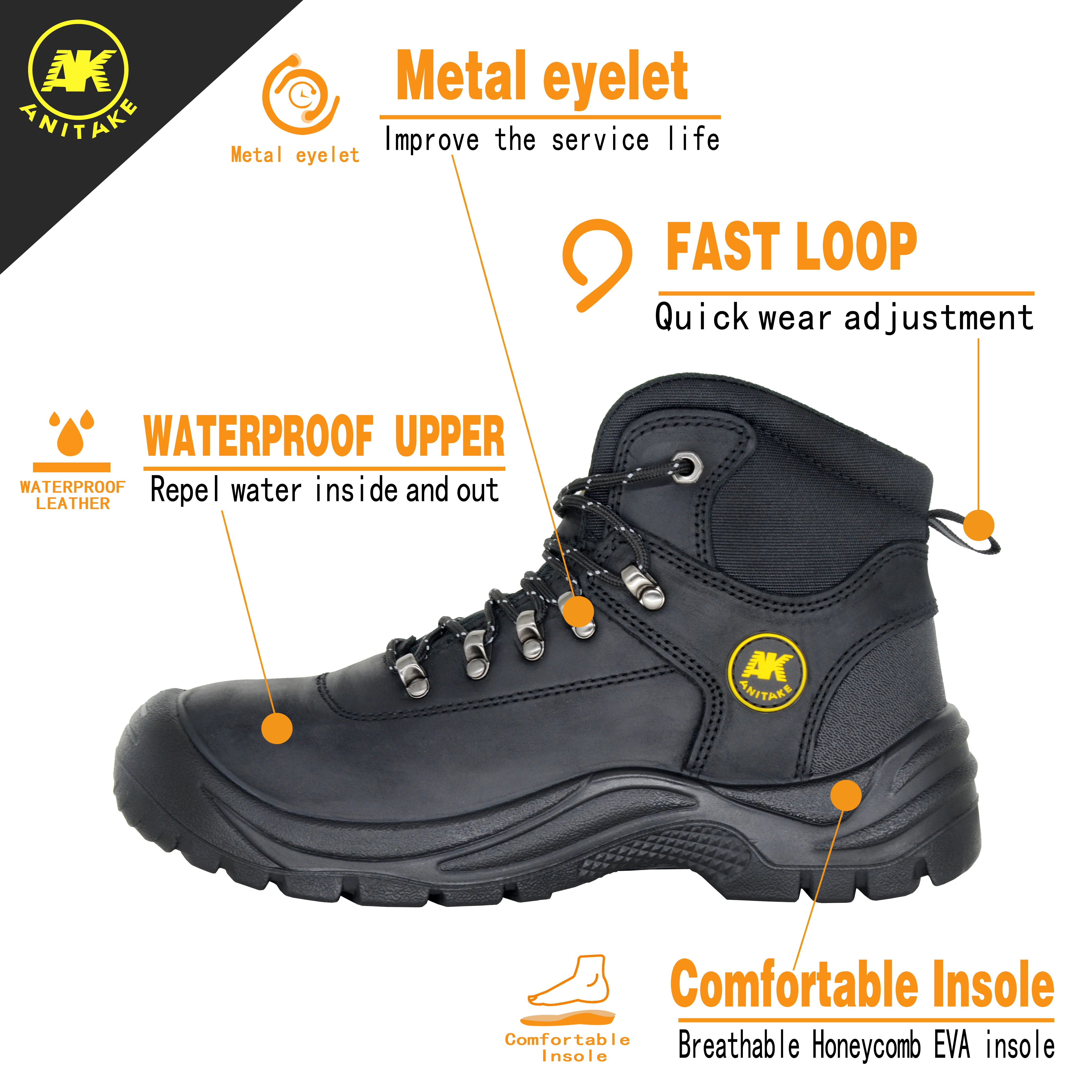 ANITAKE AK-963 Steel Toe work boots safety shoes Puncture proof Anti-slip comfortable safety leather boots