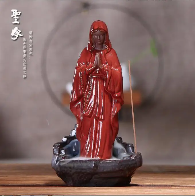 Home Decor Virgin Mary Jesus Christ Backflow Incense Burner Incense Holder Yoga Spa Meditation Religious Ceramic Home Decoration
