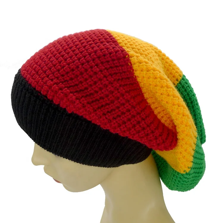 Unisex Jamaican Reggae Cap Multi-Color Striped Slouchy Baggie Beanie Dreadlocks Hat Over Sized Slouch Winter Beanie Hat