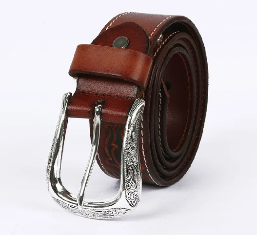 2022 new design ethnic style leather pin buckle belt unisex personalized printing leather belt