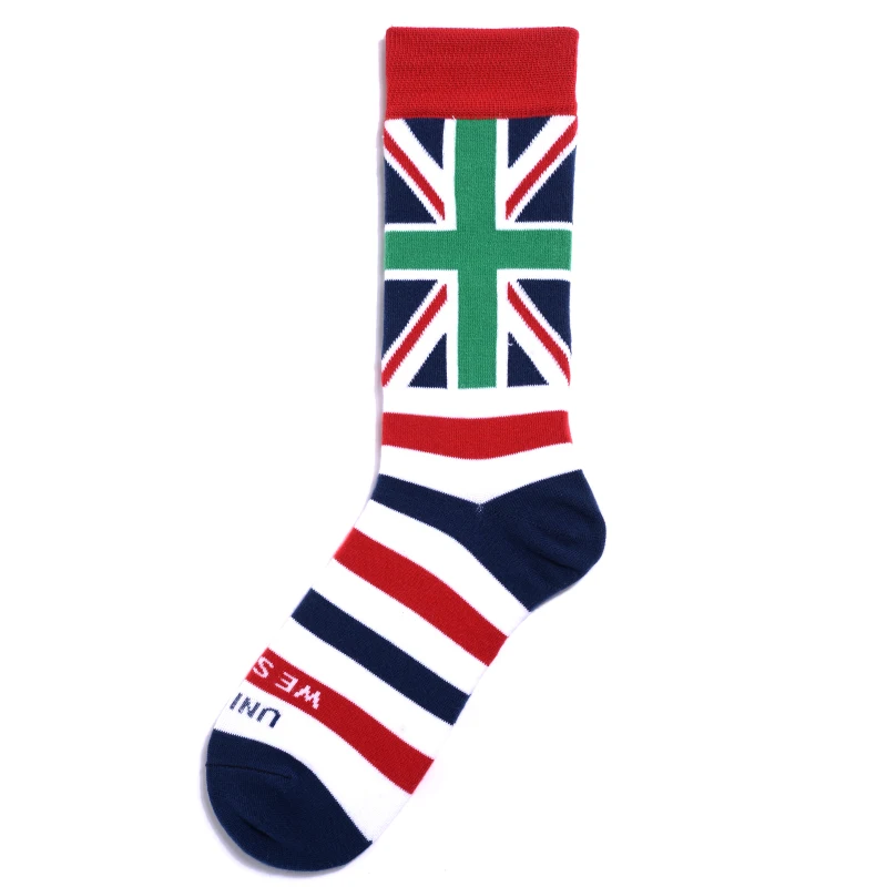 2021 New Design Casual Cotton Spandex Colorful New High Quality UK flag Design Unisex Youth Socks