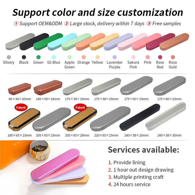 wholesale tinplate hinge tin sign storage rectangle metal tin packaging custom small cosmetic pencil tin case box