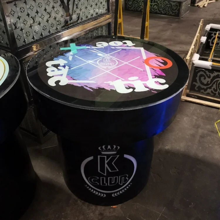 Tempered glass lighted table led metal bar cocktail