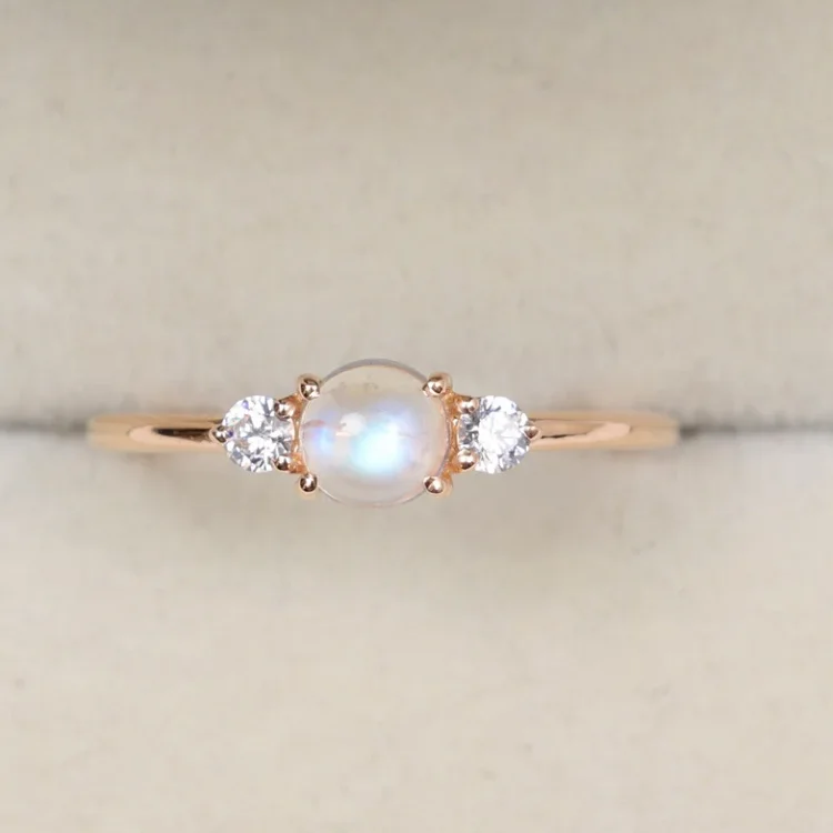 Minimalist silver 925 stone jewelry natural round blue moon stone diamond gem stone jewelry ring