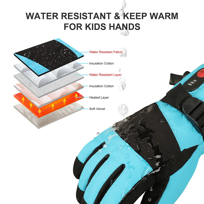 Children Lightweight Outdoor Ski Snowboard Gloves Waterproof Heated Kids Warm waterproof Ski Gloves