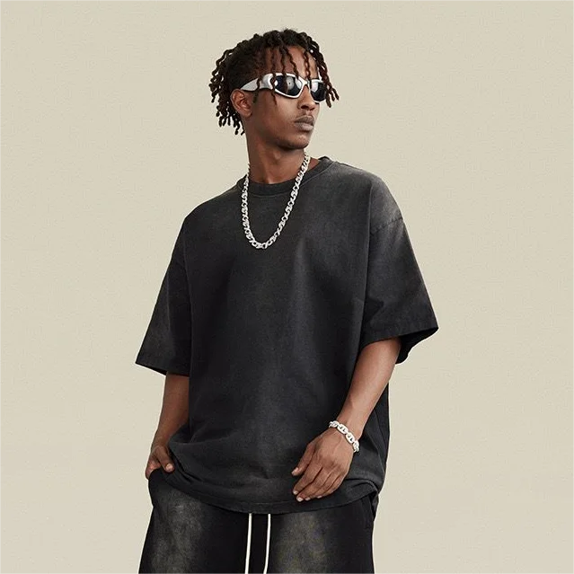 Luxury 320 gsm 350gsm custom heavyweight vintage t-shirt and pant sets acid washed 280 gsm cotton oversized t shirt for men