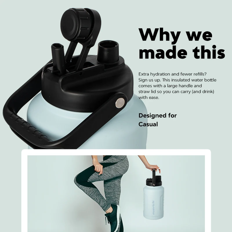 Insulated Water Jug 128oz with Upgrade 2 in 1 Lid Vacuum Insulated Stainless Steel Sports Thermo Beer Growler