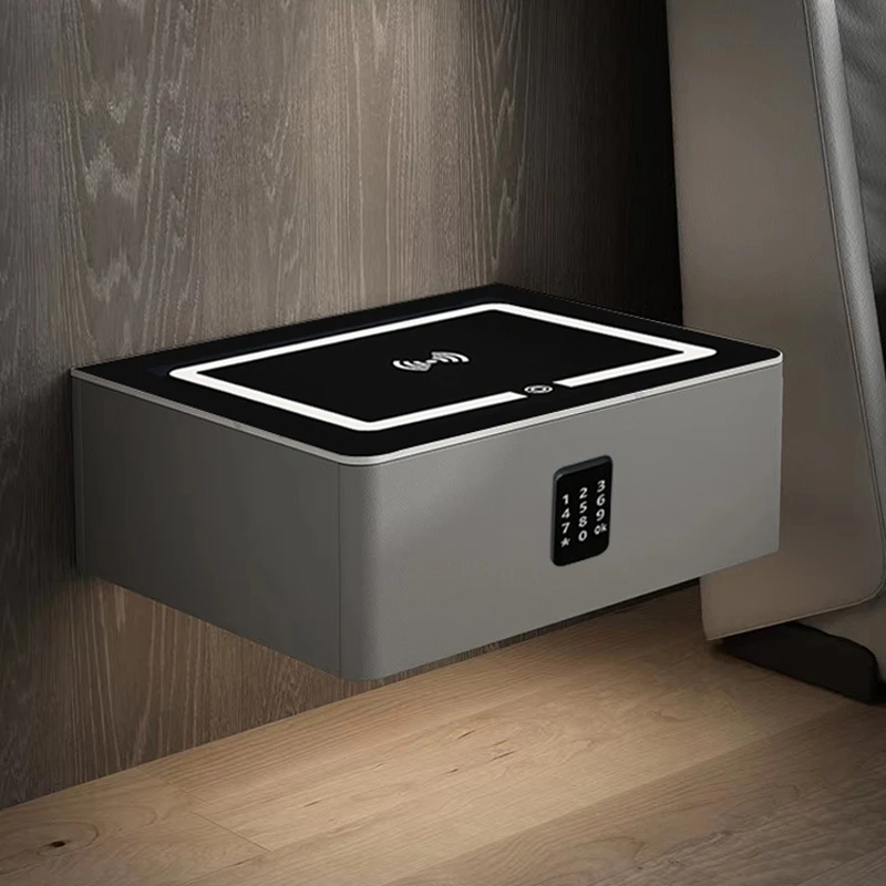 BIXONWOOD Smart Bedside Table Wireless Usb Charging Night Table Gray Wood Floating Nightstand Wall Hanging Night Stand
