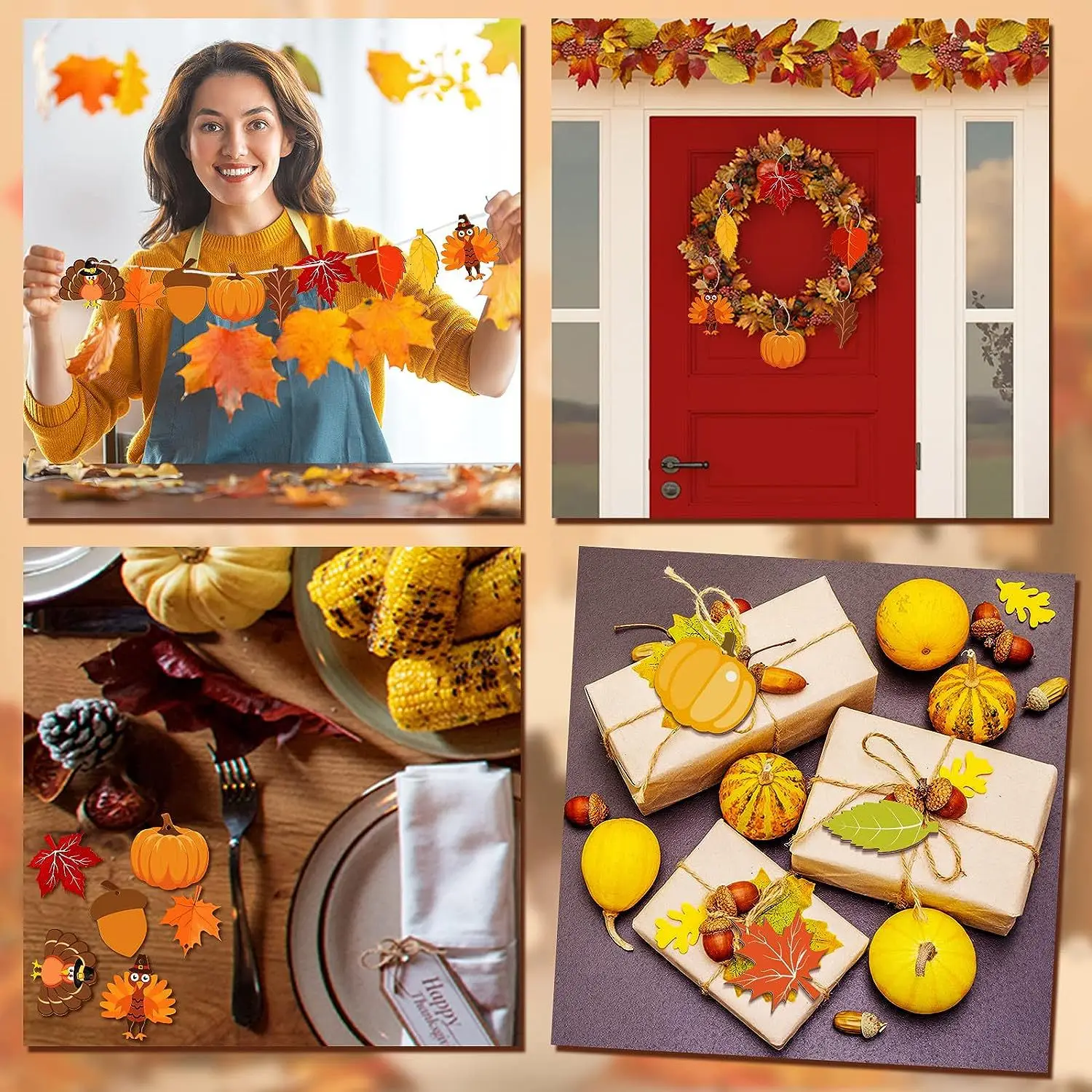 45 Autumn Thanksgiving Wooden Decorations Unfinished Tree Maple Leaf Pumpkin Turkey Wooden Crafts