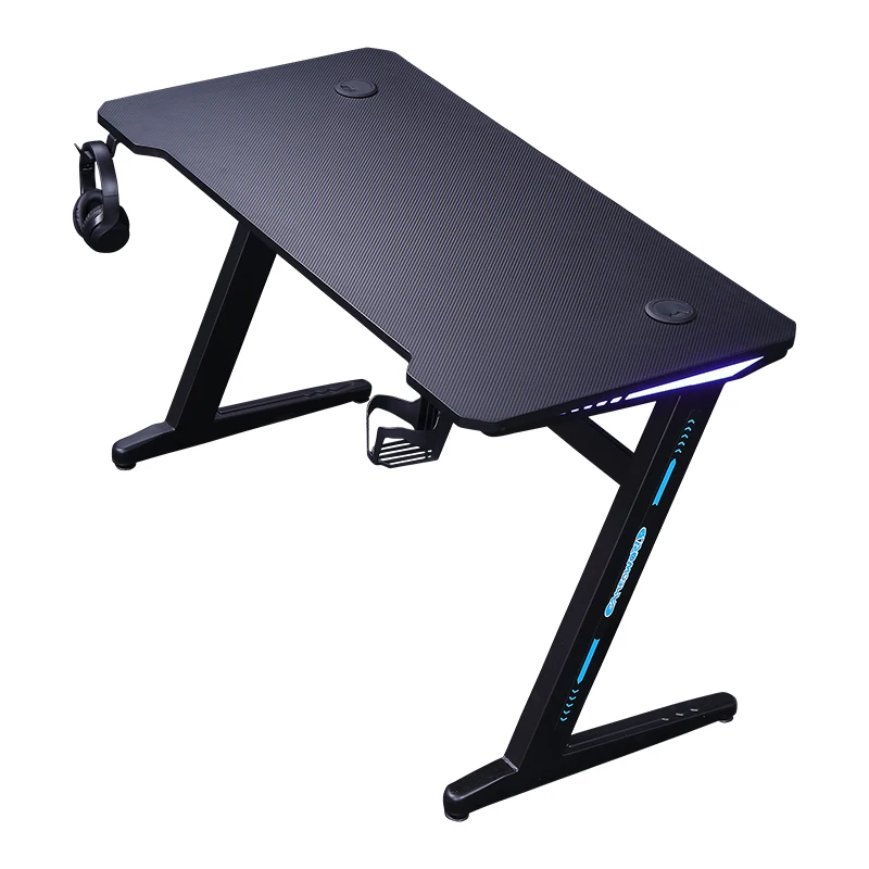 Ergonomic Gaming Desk 55 Inch, Z Shaped Office PC Computer Desk with Mouse Pad, Gamer Tables with Chargeable Gaming Handle Rack,