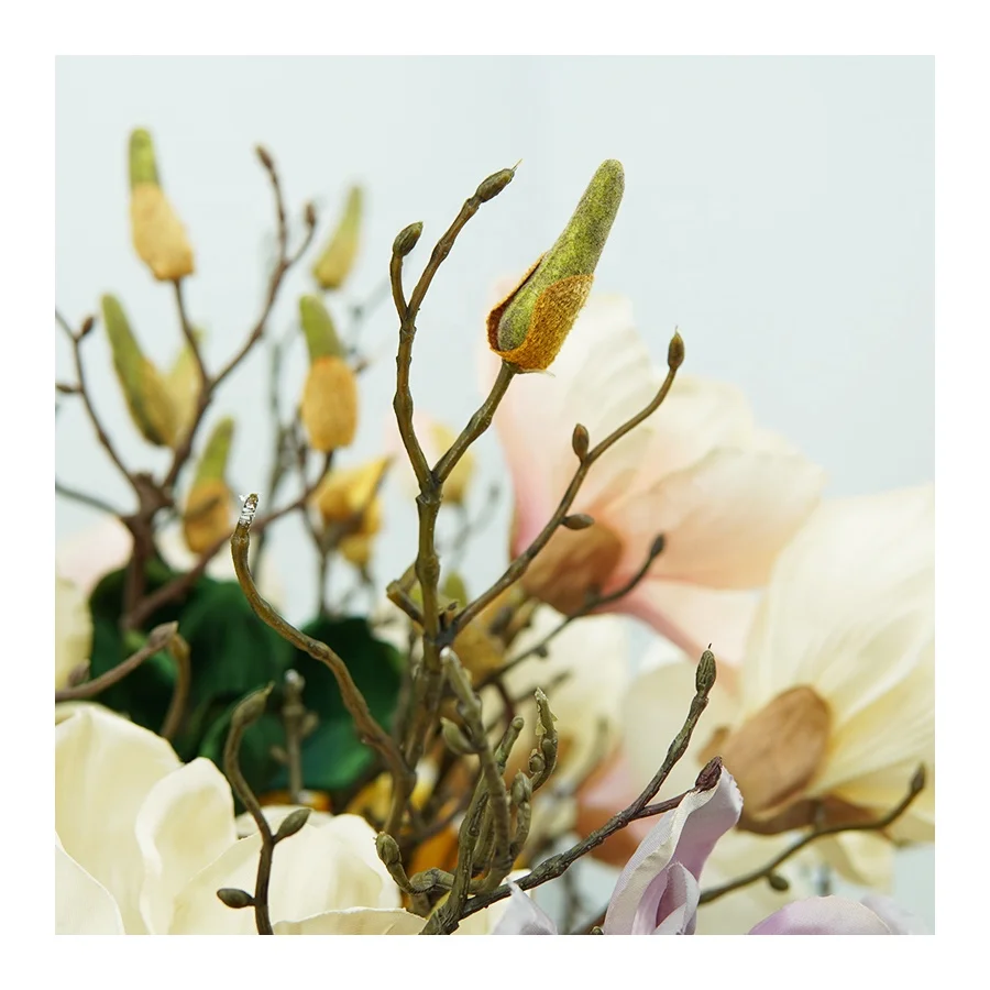 Wholesale Magnolia Branch Magnolia Flower Stem With Glitter For Christmas Tree Decor Made In China