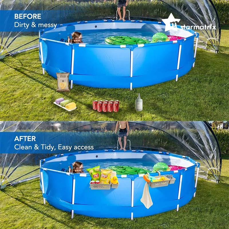 StarMatrix outside hanging basket swimming pool storage basket plastic 2 pack above ground pool storage basket cup holder