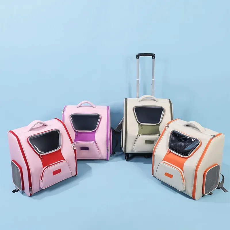 High Quality Pet Wheel Carrier Dog Cat Travel Transport Bag Rolling Luggage Backpack Travel Tote Trolley Bags for Dogs Stroller