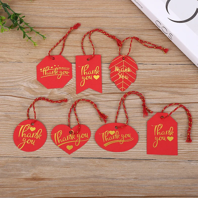 Hot sale High-end Factory Clothing Recycled cake gift  thank you store Custom Brand Name Logo Garment red Paper Hang Tags