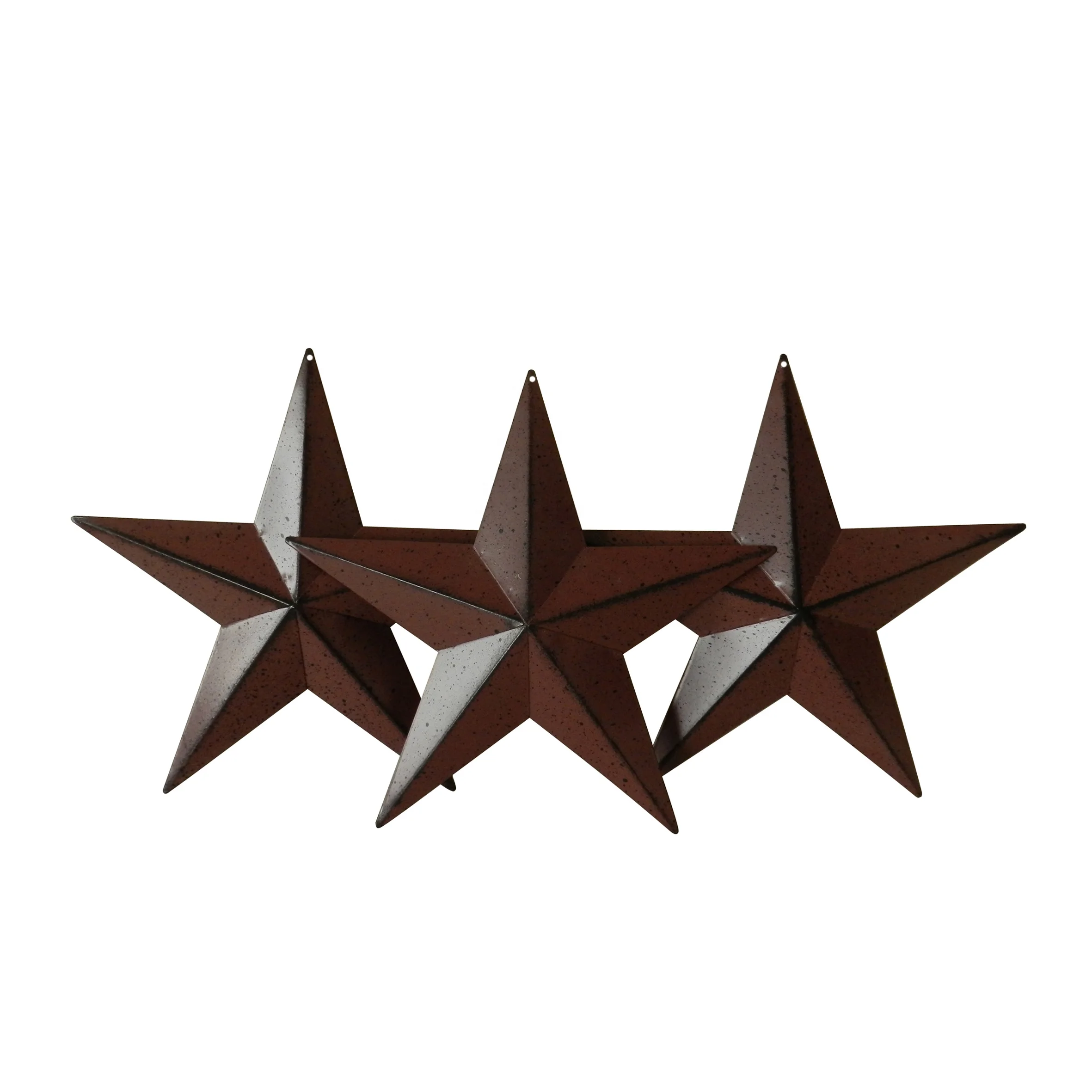 CVHOMEDECO. Country Rustic Antique Vintage Gifts Burgundy/Black Metal Barn Star Wall/Door Decor, 8-Inch, Set of 3.
