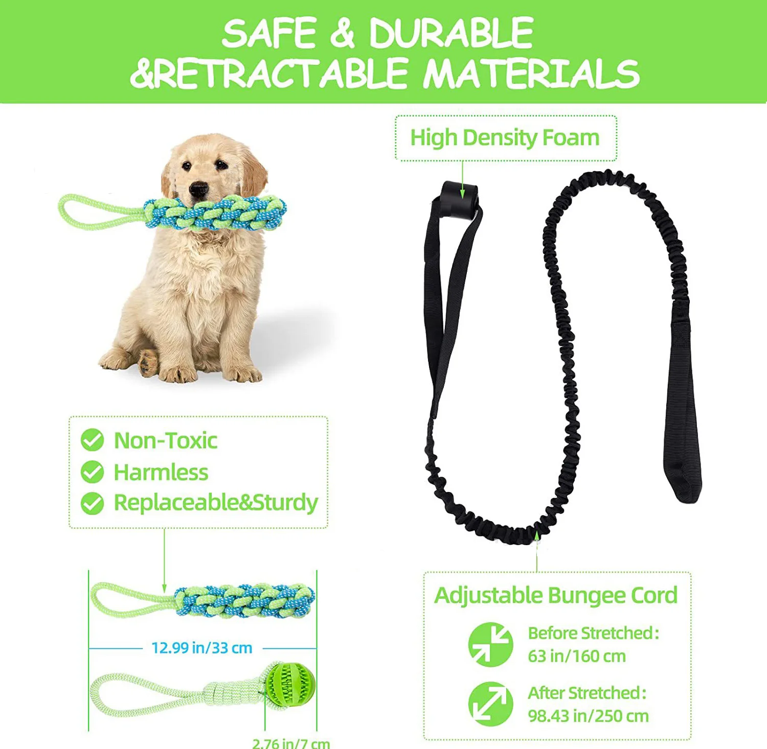 Dog Hanging Bungee Tug Toy Interactive Retractable Tugger Dog Rope Toy With 2 Chew Toys