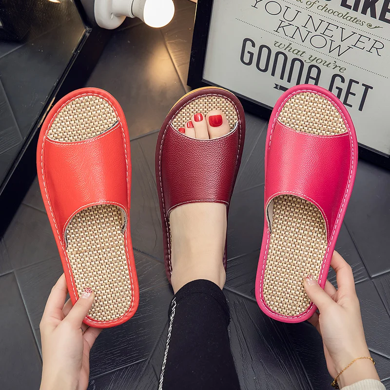Hot Sale Linen Toe Slippers For Men Free Shipping Leather Summer Slippers For Men And Women House Shoes slippers
