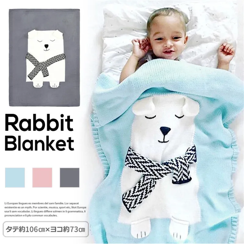 2022 Wholesale Fancy Breathable Organic Cotton Knit Baby Blanket Baby Knitted Blanket with Bear