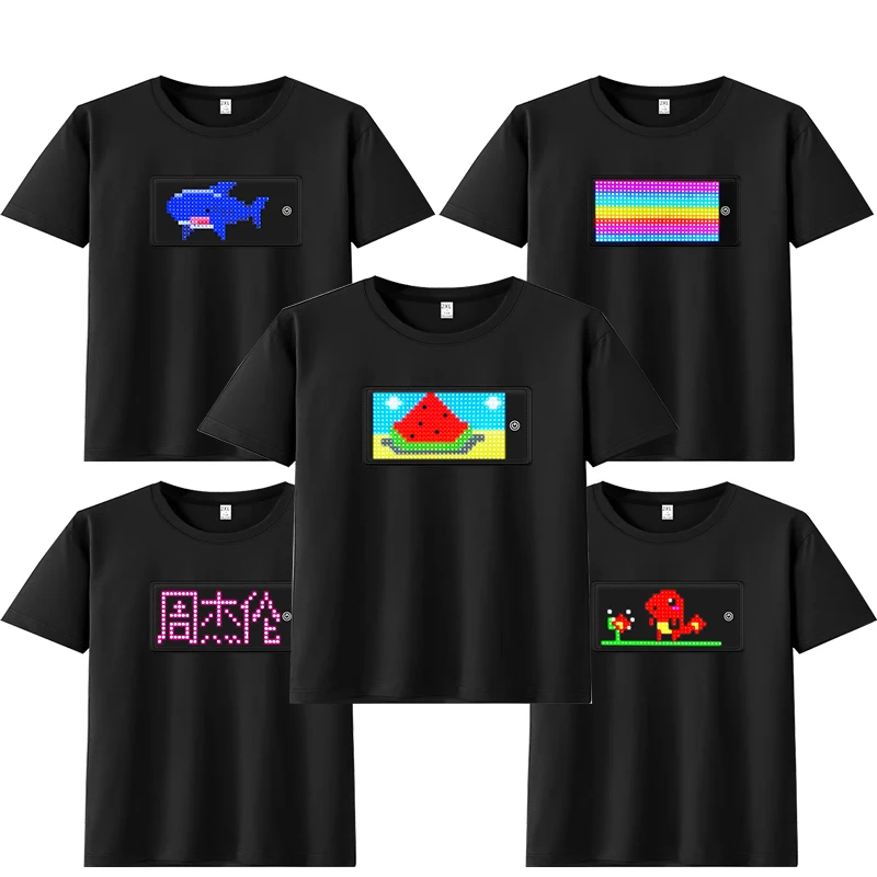 Wholesale App Control Display Shirt Programmable LED Unisex Cotton T shirts and Custom Light Up Clothing For Party