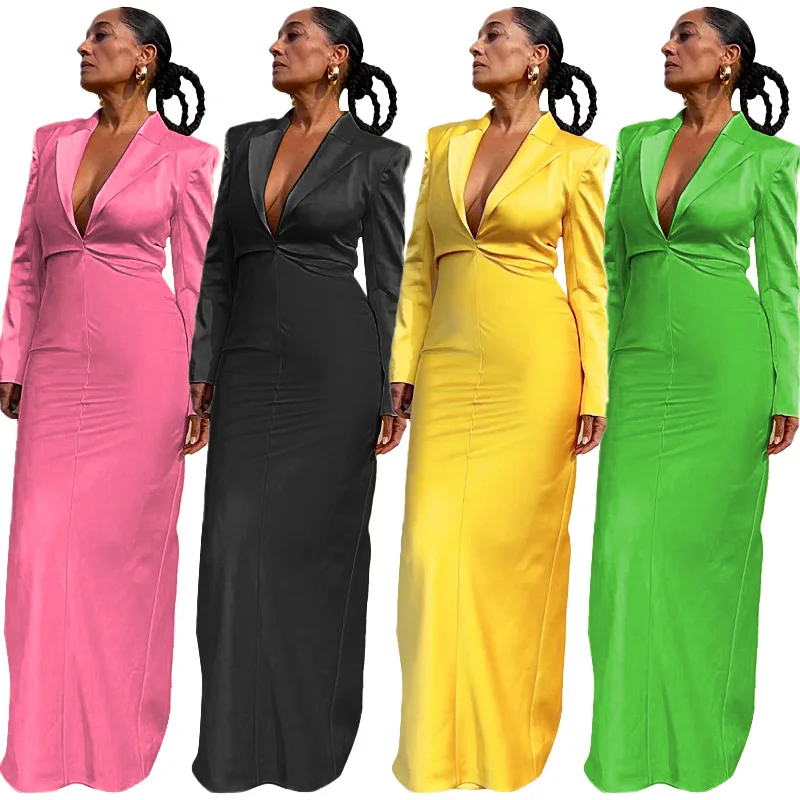 Deep V-neck Blazer Collar Shoulder Pads Empire Waist Satin Modest Wedding Dresses Formal Party Evening Dresses