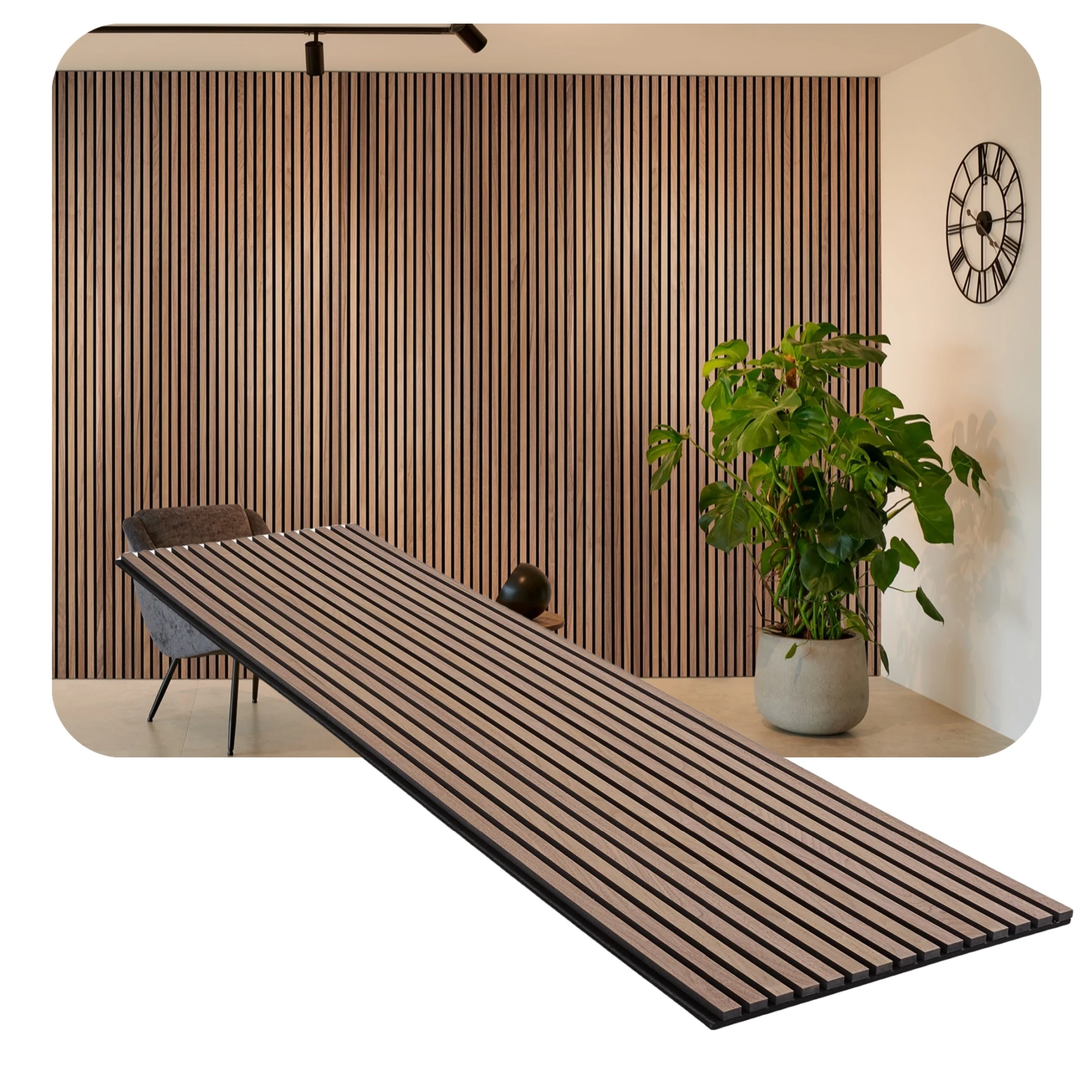 European Standard Akupanel Polyester Fiber Felt Panel Backing Walnut Veneer MDF Wood Slat Acoustic Panels for Wall and Ceiling