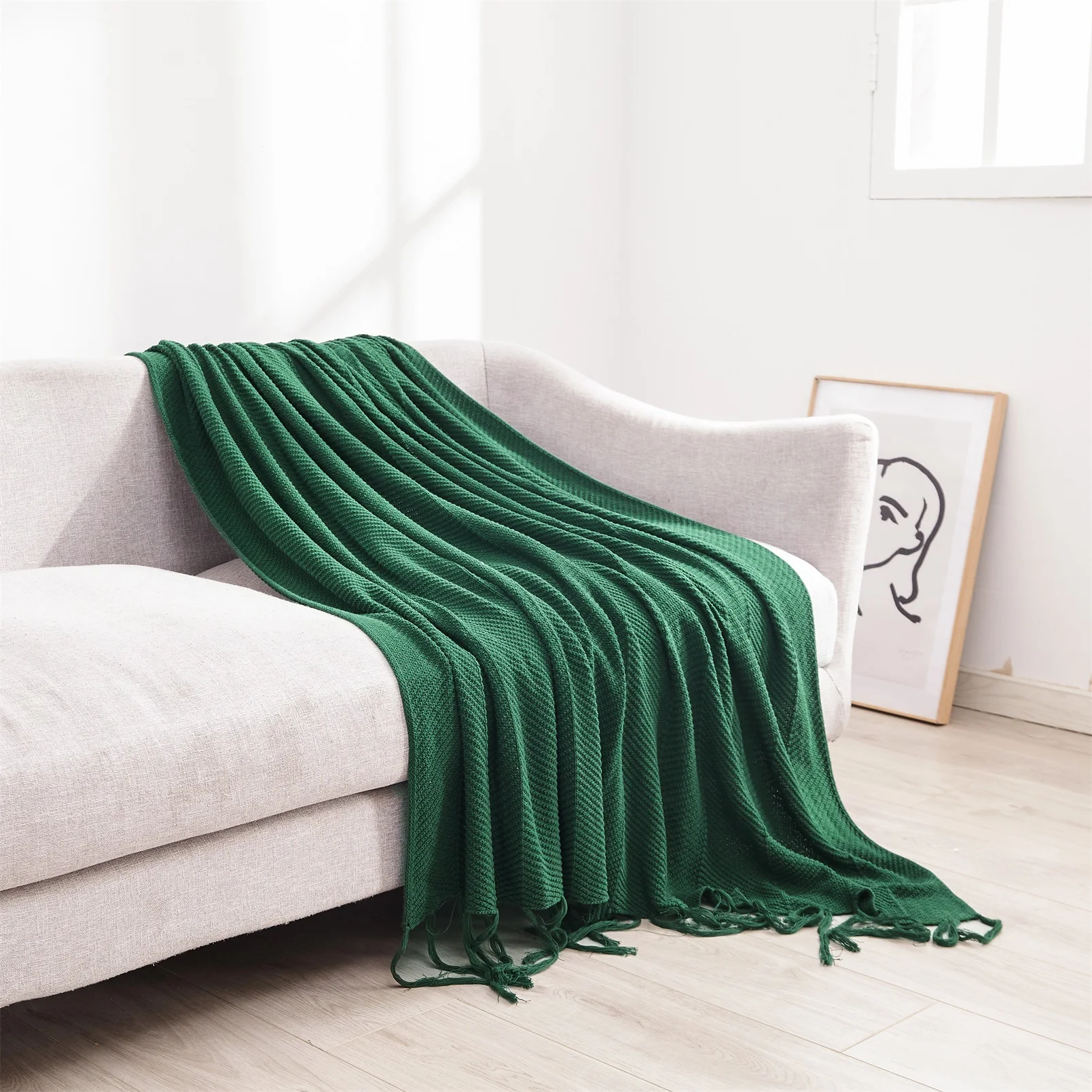 Classic Walf Checks Plaid Throws Elegant Wearable Cotton Knitted Blanket Bedroom Decoration Throw Blanket For Sofa