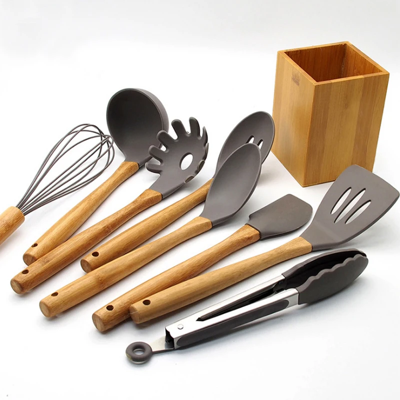 Top Seller Kitchen Accessories Silicone Utensils Cooking Sets Cookware Set Kitchen Utensils Set With Bamboo Handle