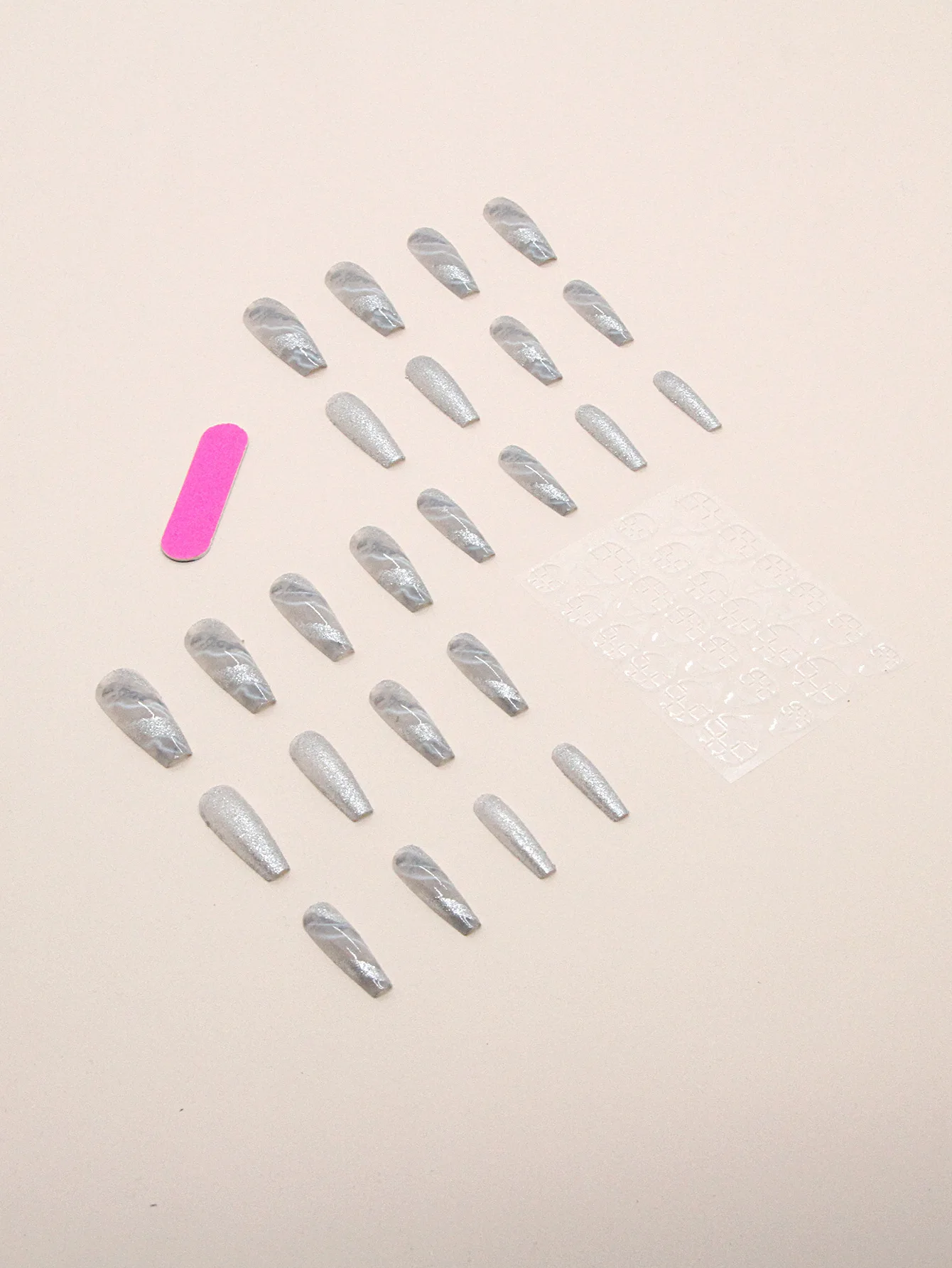 Nail Art Supplies Long Coffin Wearable Artificial Fingernails Gray White Marbling Press On Nails Flash Powder Fake Nails 24pcs