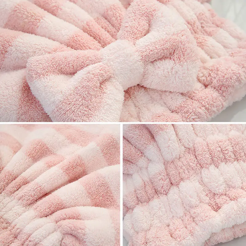 2022 New design wholesale bulk solid stripe super dry hair salon cotton microfiber hair towel with bow