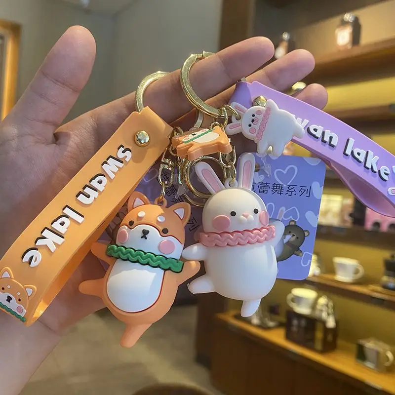 XNG Cute Silica Gel Ballet Bunny Bear Corgi Keychain Mini Bag Keyring For Couples Charm Keychain Man Car Accessorie Keyring