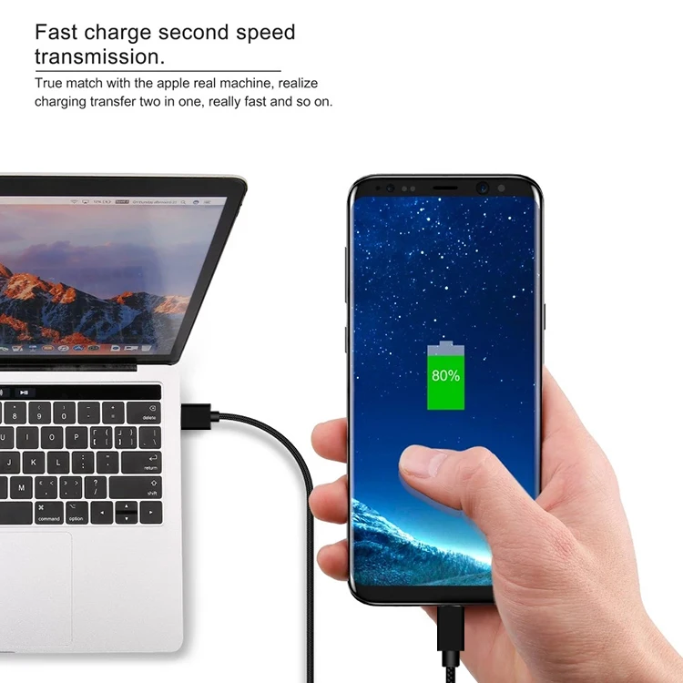 For Android Universal 2.1A To 2.4A Multi Color Fish Net Braided USB Fast Charging Cable