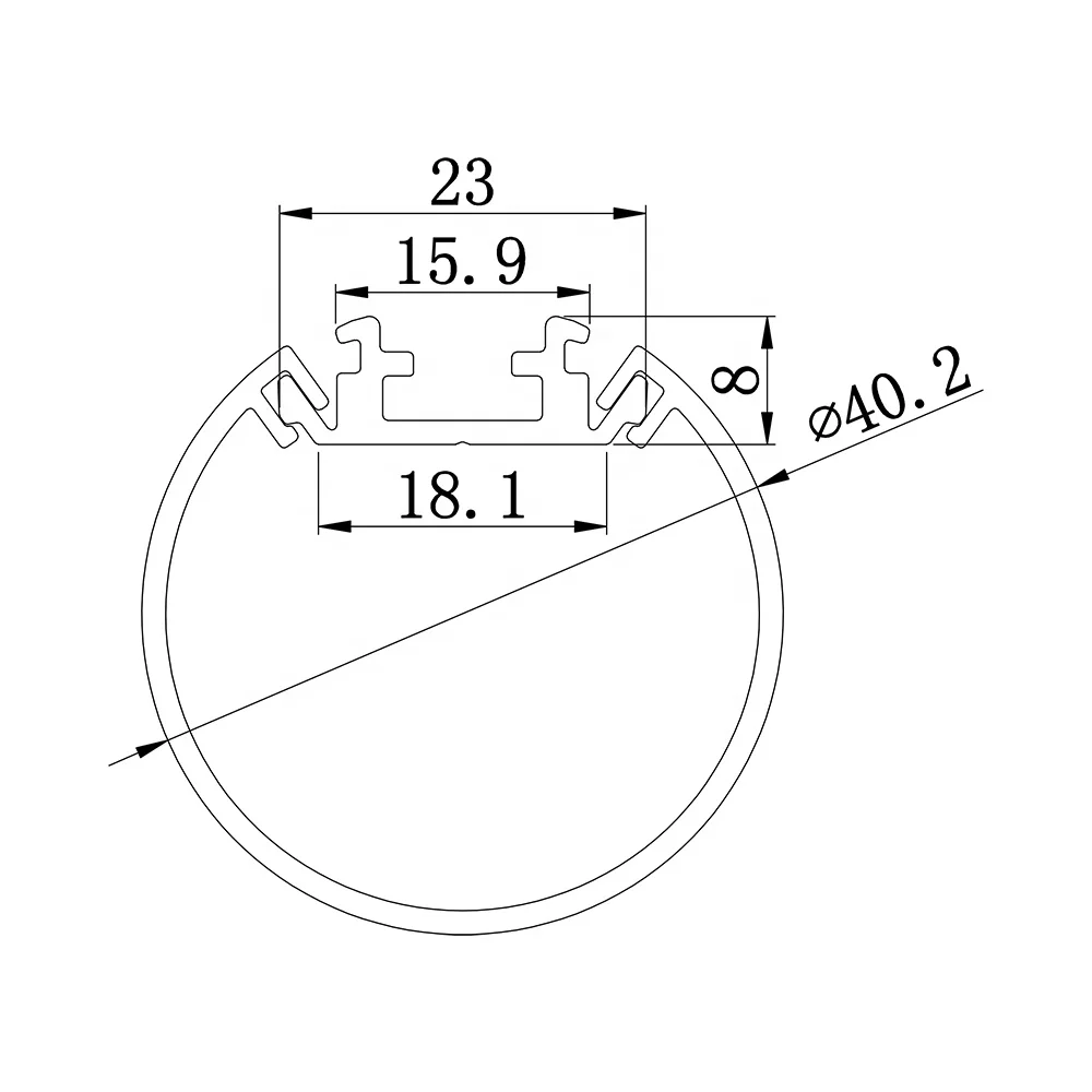
40mm diameter aluminum profile for surface or pendent light 