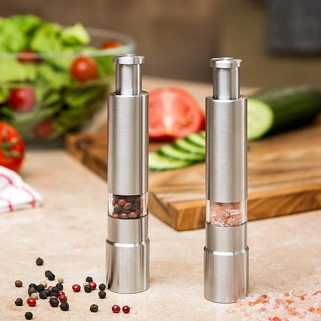 Hot Sale Stainless Steel  Press pepper grinder multi-purpose grinder Thumb Push Salt Pepper Spice Grinder Mill