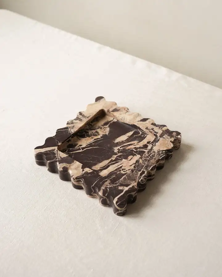 Stonekocc Scalloped Edge Mini Square Box Tray Serving Cachall Marble Tray Luxury Stone Dish