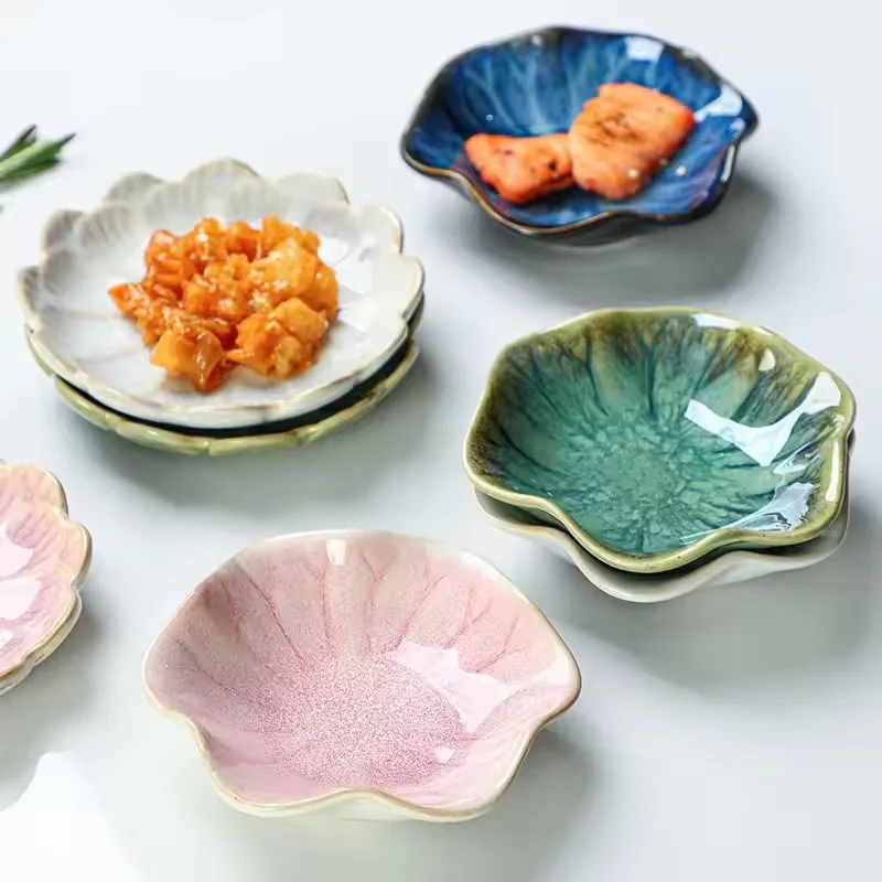 New Japanese Style Creative Flower Ceramics Seasoning Small Dish Kitchen Tableware Vinegar Ceramic Lotus Leaf Soy Sauce Dish
