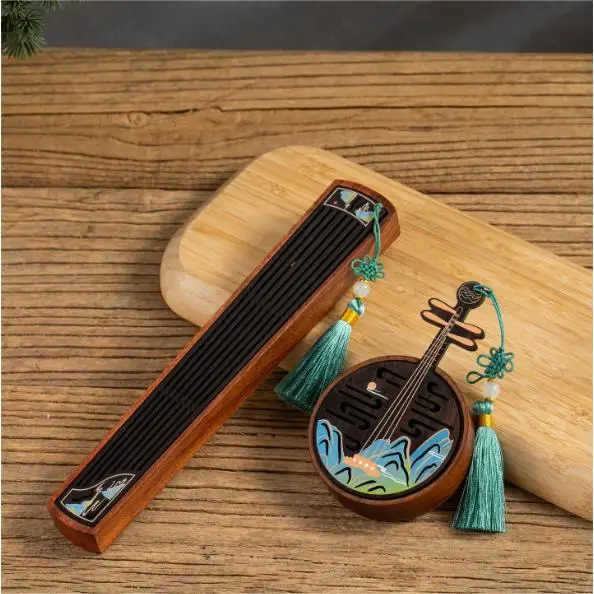 Chinese Zither  Yueqin Flute Incense Gift Set Wooden Incense Set Picturesque Landscape Incense Stick Box