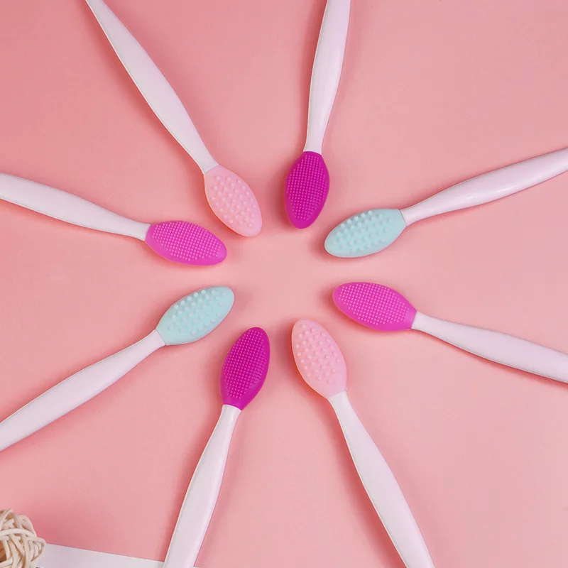 Private Label Exfoliating Lip Brush Nose Cleaning Brush Double Side Soft Silicone Lip Scrub Tool & Nose Blackhead Remove Brush