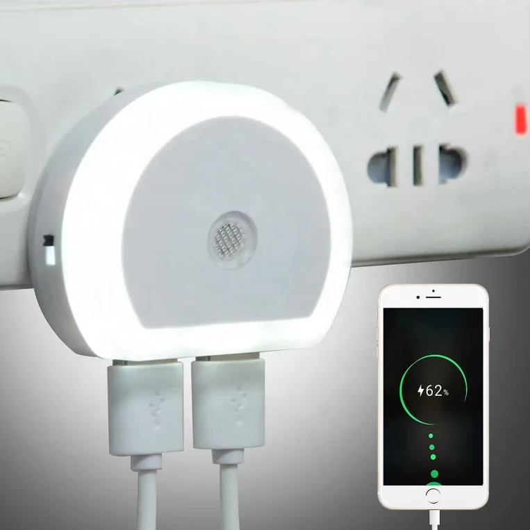 Лидер продаж, настенный ночник Biumart с 2 USB-портами для зарядного устройства, настенный светильник для смартфона, настенная розетка с подключением, светодиодный ночник