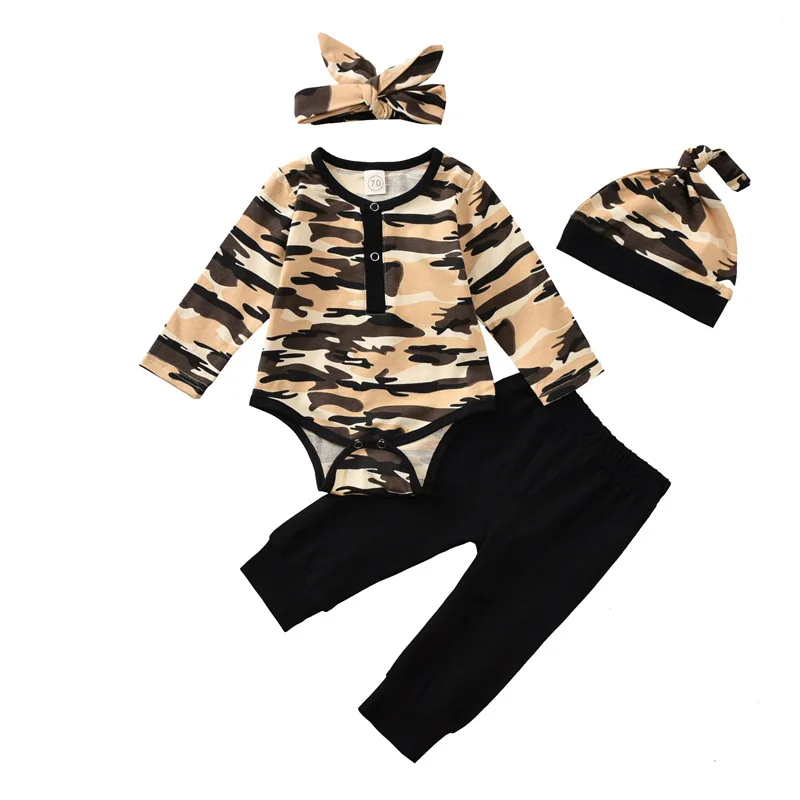 
Baby boy Clothes Newborn Infant Letter Rompers Long Sleeve Tops camouflage Pants Headband Outfits bebes 