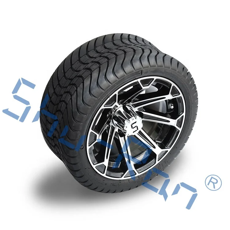 215/35-12 inch Golf Cart Machined/ Glossy Black Wheels and Street Tires