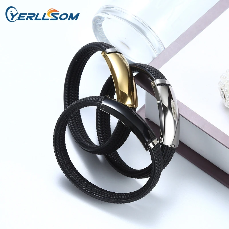 Fashion Titanium Stainless Steel Rope Silicone Bracelet Bangle Trendy Plated Jewelry for Man Gift