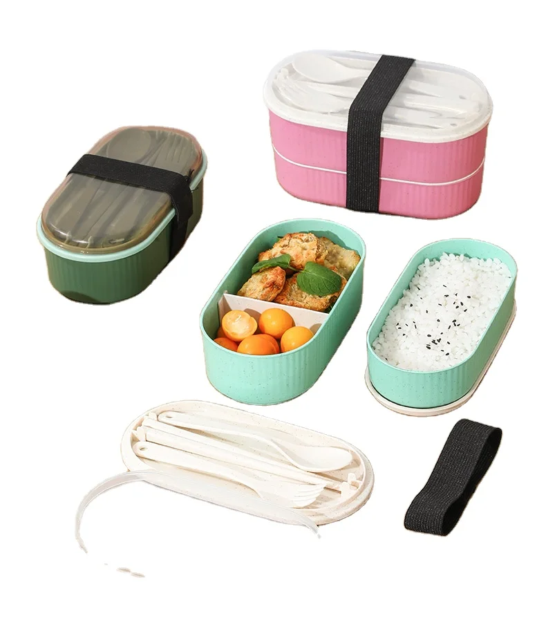 Microwaveable BPA Free Kids Bento Wheat Straw PP Food Storage Container Plastic Collapsible School Children Lunch Boxes