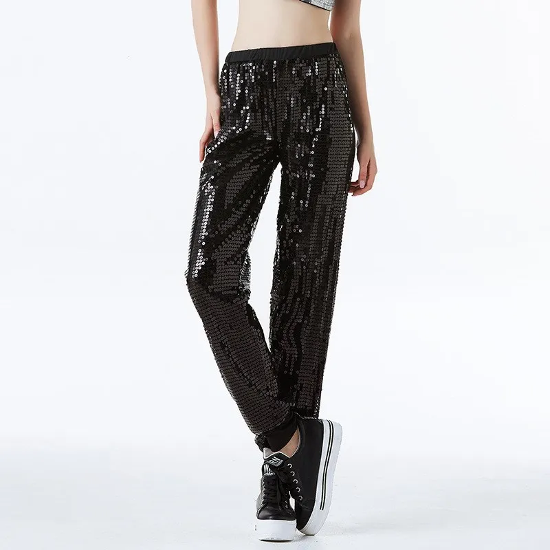 ALICEROMA  Sequin Hip Hop Pants Dance Pants Women Men Club Sequin Pants Jazz Stage Costume Hip Hop  Modern Dance Costume L