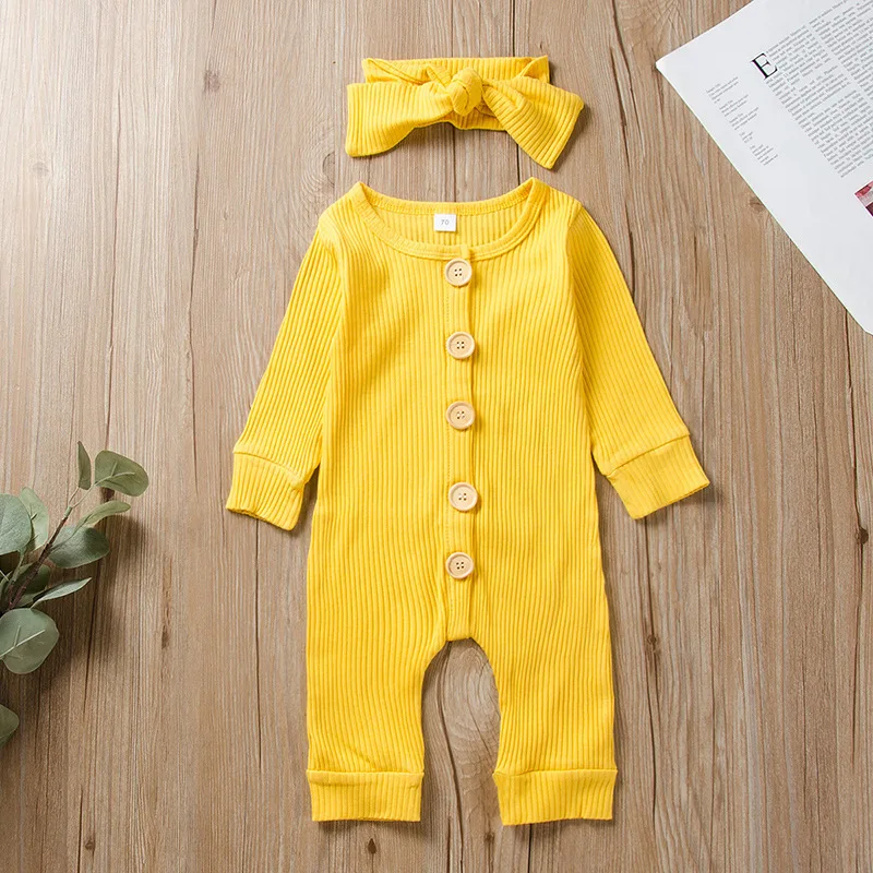Baby Clothes Autumn Style Jumpsuit Baby 100% Cotton Jumpsuit Wholesale Newborn Long Sleeve Pure Color Babies Wears