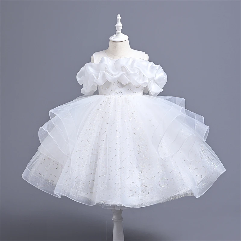Children Girls Sequin Ball Gown Princess Piano Performance Clothes Dress Toddler Baby Girls Birthday Puffy Dresses