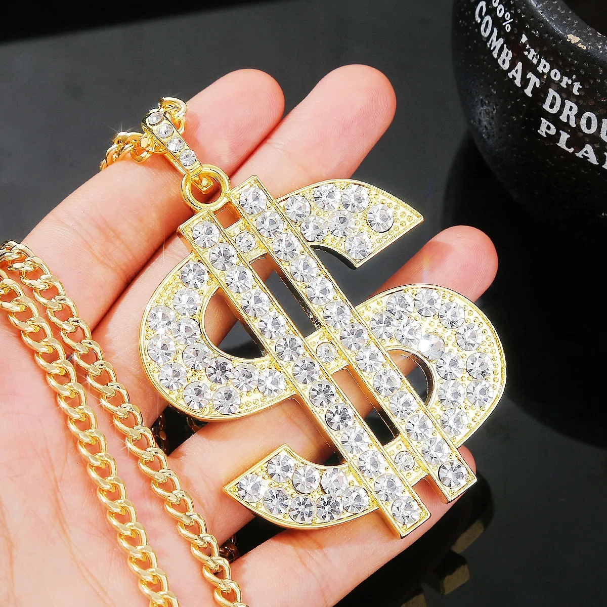 Fashion Gold Plated Full Crystal Clown Dollar Boss Queen Cross Gun Heart King Lion Big Pendant Mens Hip Hop Necklace Jewelry