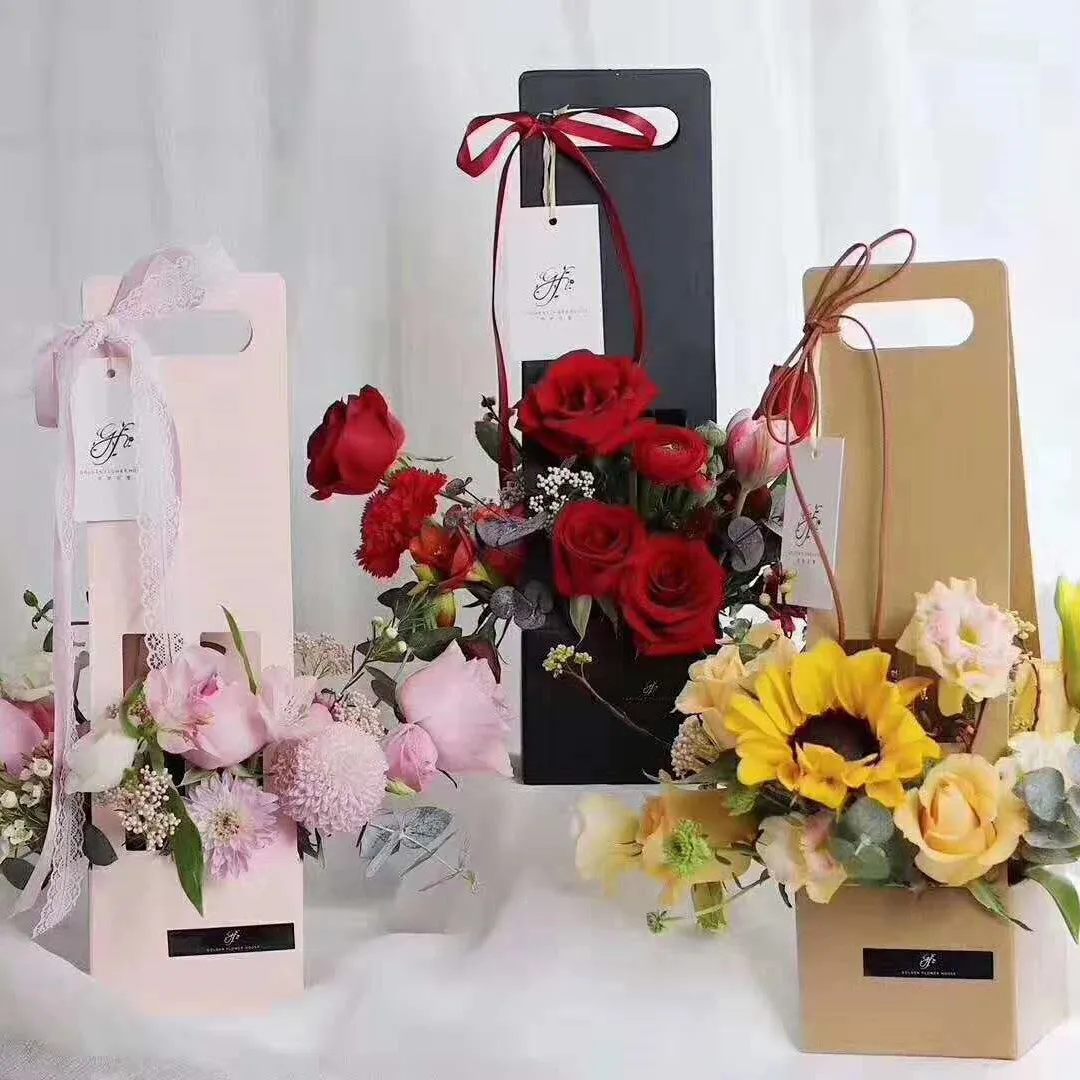 Exquisite Craft Portable Flower Box Paper Bag Florist Bouquet Valentine Day Party Decoration Gift Bags