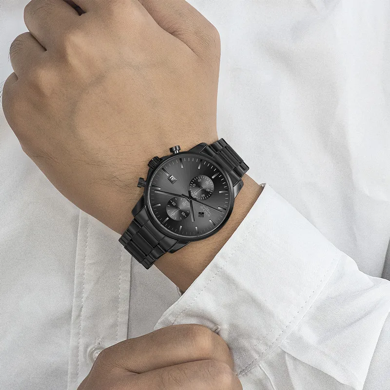 reloj wwoor montre 8844 Fashion Mens Wristwatch Classics Waterproof Stainless Steel Band Business Calendar Quartz Watches