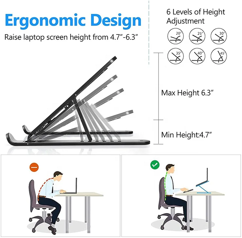 New Style ABS Plastic Adjustable Notebook Cooler NonSlip  Foldable Holder Desktop Holder Bracket Portable Computer Laptop Stand