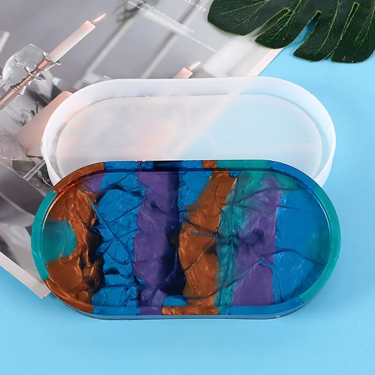 YS Factory Price Oval Tray Mold Plate Dish Casting Silicone Mould DIY Crafts Jewelry Organizer Holder Candle Plaster Making Tool